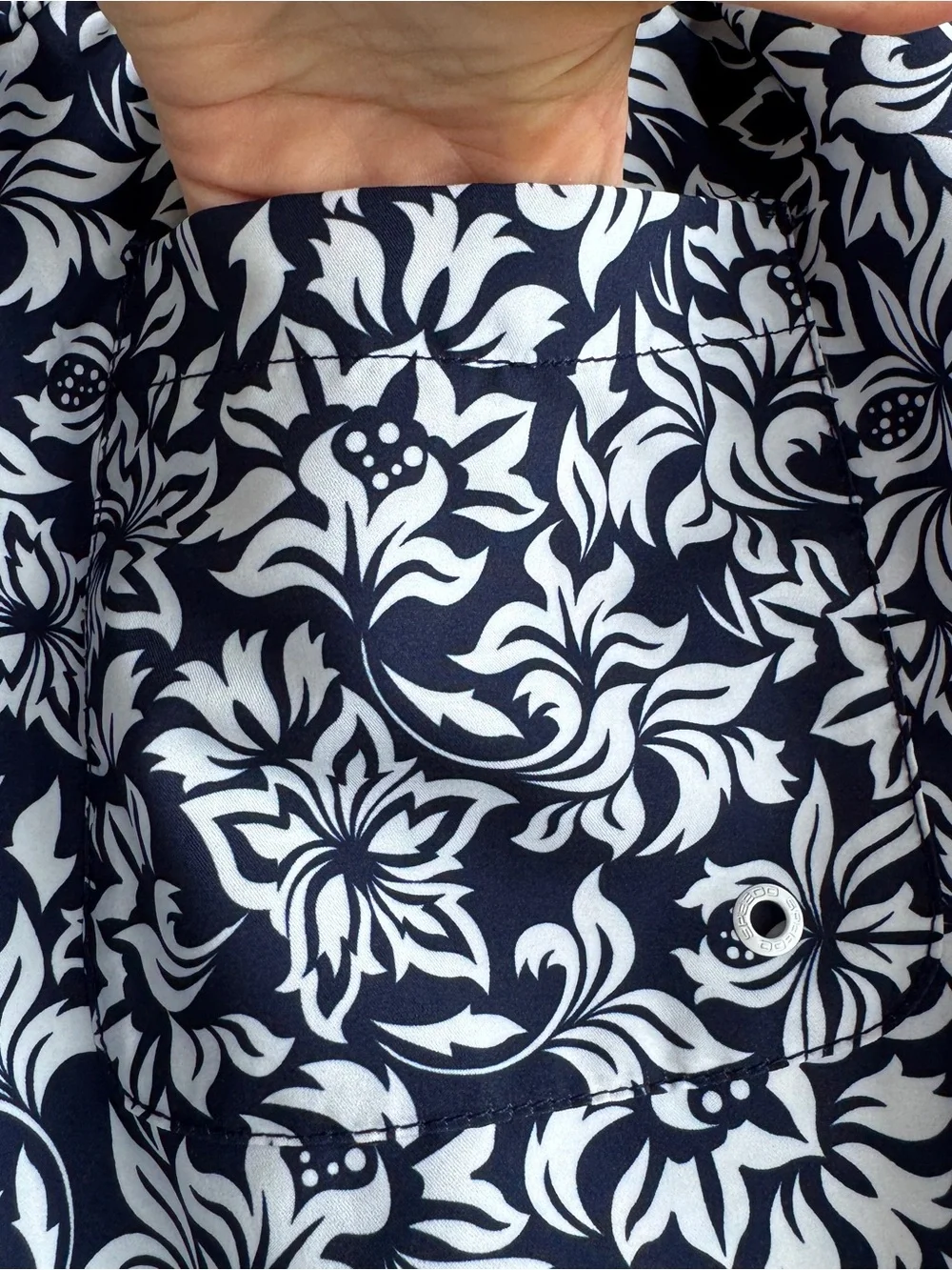 Speedo Floral Swim Trunks Navy White Tropical Board Shorts Mesh Lined L
